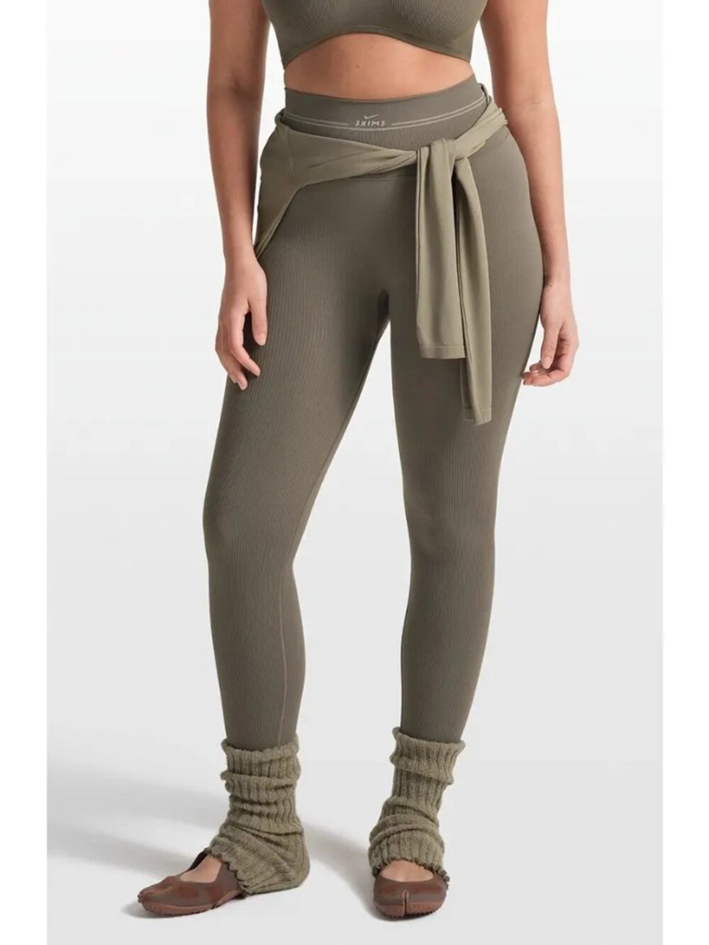 NEW NIKE x SKIMS RIBBED SEAMLESS DIP BACK 26" OAKMOSS LEGGINGS SZ XS